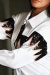 Richaa Goenka_White Cotton Hand Embroidered Sequins Collar Zig Zag Shirt_Online_at_Aza_Fashions