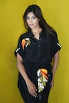Buy Richaa Goenka Black Cotton Hand Embroidered Sequins Collar Toucan Bird Dress Online at Aza Fashions Buy_Richaa Goenka_Black Cotton Hand Embroidered Sequins Collar Toucan Bird Dress _Online_at_Aza_Fashions