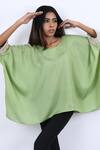 Buy_Richaa Goenka_Green Satin Hand Embroidered Stones Round Cuff Poncho Top_at_Aza_Fashions