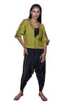 Buy_Richaa Goenka_Green Crepe Hand Embroidered Sequins Sleeve Bomber Jacket And Dhoti Pant Set_Online_at_Aza_Fashions