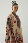 Shop_Rajdeep Ranawat_Orange Pant Modal Satin Printed Floral Band Collar Permaz Tunic And Chanel Set_Online_at_Aza_Fashions