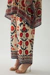 Buy_Rajdeep Ranawat_Orange Pant Modal Satin Printed Floral Band Collar Permaz Tunic And Chanel Set