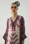 Shop_Rajdeep Ranawat_Orange Tunic Silk Printed Floral V Neck Banera And Pant Set_Online_at_Aza_Fashions