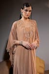 Shop_TYOHAR_Brown Crepe Embroidery Sequin V Neck Zeina Pearl Kaftan With Bustier _Online_at_Aza_Fashions