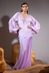 Buy_TYOHAR_Purple Crepe Embroidery Sequin V Neck Yusra Gardenia Top With Skirt _at_Aza_Fashions