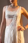 Shop_TYOHAR_Ivory Crepe Embroidery Sequin Square Neck Nour Phoenix Pre-draped Saree Set _Online_at_Aza_Fashions