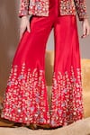 TYOHAR_Red Dupion Embroidery Raflesia Garden Lapel Adara Blazer Flared Pant Set _at_Aza_Fashions