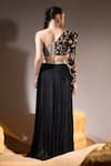 Shop_TYOHAR_Black Dupion Embroidery Bloom Paradise One Shoulder Blouse With Pleated Lehenga _at_Aza_Fashions