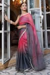 Geroo Jaipur_Pink Kota Silk Dual Toned Saree With Unstitched Blouse Piece_Online_at_Aza_Fashions