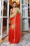 Buy_Geroo Jaipur_Red Kota Silk Shaded Saree With Unstitched Blouse Piece_at_Aza_Fashions