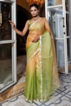 Buy_Geroo Jaipur_Green Kota Silk Saree With Unstitched Blouse Piece_at_Aza_Fashions