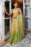 Shop_Geroo Jaipur_Green Kota Silk Saree With Unstitched Blouse Piece_at_Aza_Fashions