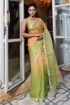 Geroo Jaipur_Green Kota Silk Saree With Unstitched Blouse Piece_Online_at_Aza_Fashions