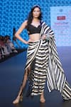 Buy_Sandhya Shah_Black Crepe Printed Striped Alexa Pre-draped Saree With Blouse For Kids_at_Aza_Fashions