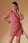 Buy_Sandhya Shah_Pink Crepe, Linen Wave Print Wrap Dress_Online_at_Aza_Fashions