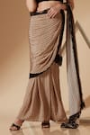Shop_Sandhya Shah_Beige Crepe Digital Printed Wave Sweetheart Belle Pre-draped Saree With Blouse_Online_at_Aza_Fashions