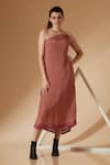 Buy_Sandhya Shah_Maroon Crepe, Linen Lace, Embroidery One-shoulder Dress For Kids_at_Aza_Fashions