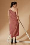 Shop_Sandhya Shah_Maroon Crepe, Linen Lace, Embroidery One-shoulder Dress For Kids_at_Aza_Fashions