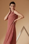 Buy_Sandhya Shah_Maroon Crepe, Linen Lace, Embroidery One-shoulder Dress For Kids_Online_at_Aza_Fashions