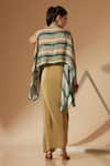 Shop_Sandhya Shah_Green Crepe Printed Striped Boat Neck Kaftan Top And Skirt Set _at_Aza_Fashions