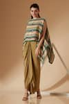 Buy_Sandhya Shah_Green Crepe Printed Striped Boat Neck Kaftan Top And Skirt Set _Online_at_Aza_Fashions