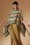 Shop_Sandhya Shah_Green Crepe Printed Striped Boat Neck Kaftan Top And Skirt Set _Online_at_Aza_Fashions