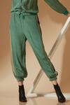 Shop_Sandhya Shah_Green Crepe, Linen Embroidery Collared Floral Print Jacket And Jogger Pant Set _Online_at_Aza_Fashions