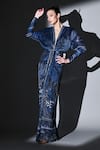 Buy_Nikita Mhaisalkar_Blue Pure Georgette Sequin Plunge V Midnight Star Draped Maxi Dress_Online_at_Aza_Fashions