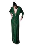Nikita Mhaisalkar_Green Pure Georgette Hand Embroidered Sequin Plunge V Draped Maxi Dress_Online_at_Aza_Fashions