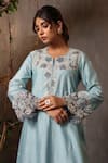 Buy_Label Niti Bothra_Blue Chanderi Silk Embroidery Thread Floral Applique Border Kurta Pant Set 