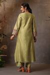 Shop_Label Niti Bothra_Green Chanderi Silk Embroidery Thread Notched Kurta Set _at_Aza_Fashions