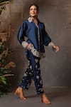 Buy_Label Niti Bothra_Blue Chanderi Silk Embroidery Thread Floral Applique Work Shirt And Pant Set _Online_at_Aza_Fashions