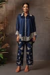 Buy_Label Niti Bothra_Blue Chanderi Silk Embroidery Thread Floral Applique Work Shirt And Pant Set 