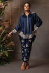 Buy_Label Niti Bothra_Blue Chanderi Silk Embroidery Thread Floral Applique Work Shirt And Pant Set _at_Aza_Fashions