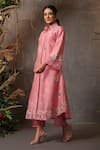 Buy_Label Niti Bothra_Pink Chanderi Silk Embroidery Thread Collar Long Shirt Kurta And Pant Set _Online_at_Aza_Fashions