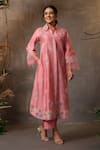 Buy_Label Niti Bothra_Pink Chanderi Silk Embroidery Thread Collar Long Shirt Kurta And Pant Set 