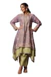 Shop_Label Niti Bothra_Green Chanderi Silk Embroidery Thread Collar Layered Kurta And Pant Set _Online_at_Aza_Fashions