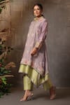 Buy_Label Niti Bothra_Green Chanderi Silk Embroidery Thread Collar Layered Kurta And Pant Set 