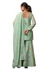 Label Niti Bothra_Green Chanderi Silk Embroidery Thread Square Neck Floral Kurta Sharara Set _Online_at_Aza_Fashions