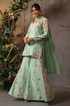 Buy_Label Niti Bothra_Green Chanderi Silk Embroidery Thread Square Neck Floral Kurta Sharara Set _Online