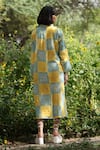 Weaver Story_Yellow Cotton Hand Block Print Chequered Collared Neck Dress _Online_at_Aza_Fashions