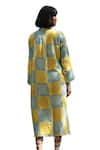 Buy_Weaver Story_Yellow Cotton Hand Block Print Chequered Collared Neck Dress 