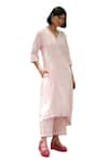 Weaver Story_Pink Cotton Embroidery Floral V Neck Kurta With Pant _Online_at_Aza_Fashions