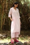 Buy_Weaver Story_Pink Cotton Embroidery Floral V Neck Kurta With Pant _Online_at_Aza_Fashions