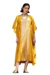 Buy_Weaver Story_Yellow Handloom Pure Silk Handwoven Sanjaab Round Neck Kaftan _Online_at_Aza_Fashions