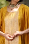 Shop_Weaver Story_Yellow Handloom Pure Silk Handwoven Sanjaab Round Neck Kaftan _at_Aza_Fashions