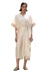 Buy_Weaver Story_Ivory Handloom Pure Silk Handwoven Benaras Bloom Border Gathered Front Kaftan _Online_at_Aza_Fashions