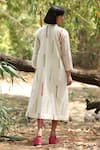 Shop_Weaver Story_White Chanderi Silk Embroidered Strip Mandarin Collar Kantha Hand Dress _at_Aza_Fashions