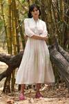 Buy_Weaver Story_White Chanderi Silk Printed Abstract V- Neck Hand Dress _Online_at_Aza_Fashions