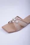 Schon Zapato_Beige Pearl Embellished Mesh Flats _Online_at_Aza_Fashions